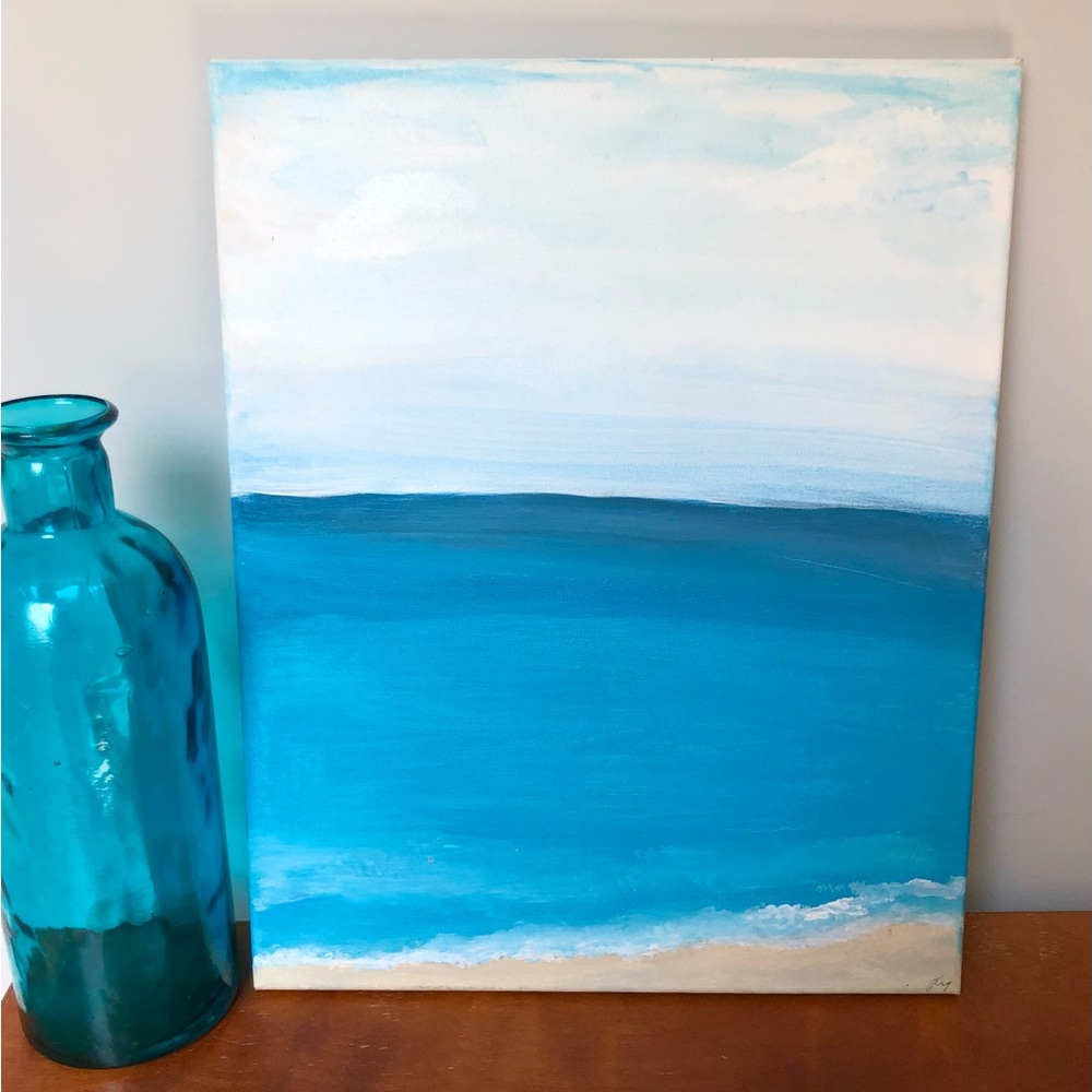 Original Beach Seascape Acrylic Painting on Stretched Canvas Signed by Artist